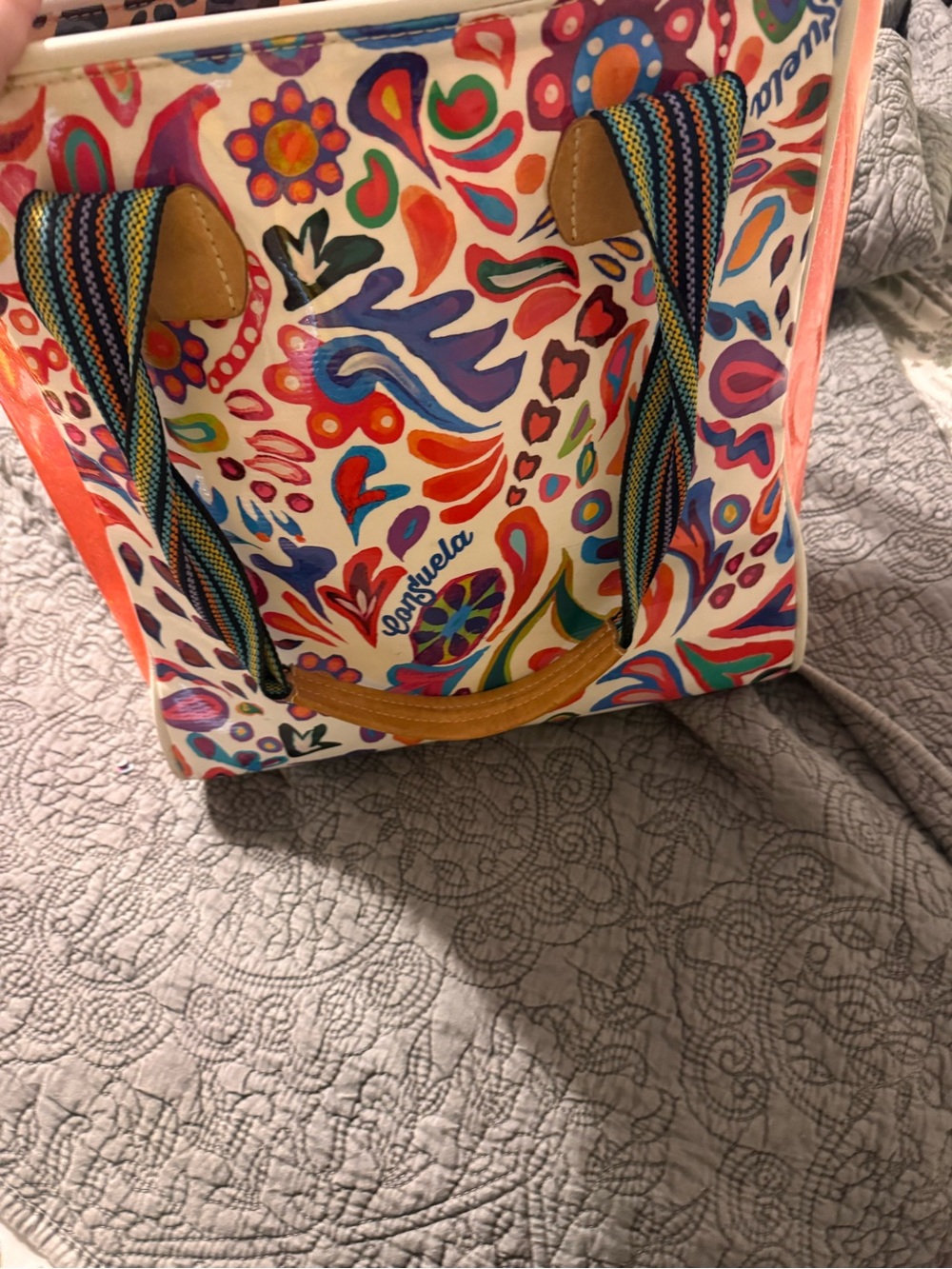 Consuela Multicolor Floral Paisley Tote with Striped Handles